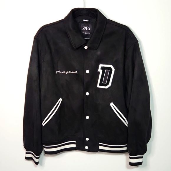 Zara Other - ZARA black suede varsity bomber jacket